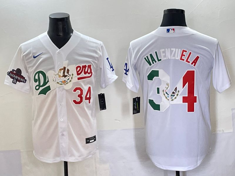 Men 2025 Los Angeles Dodgers #34 Valenzuela White Nike MLB Jersey style 7034